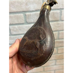 Old American Flask & Cap Co. Leather & Brass 4Lbs Gun Powder Flask Dog Scene