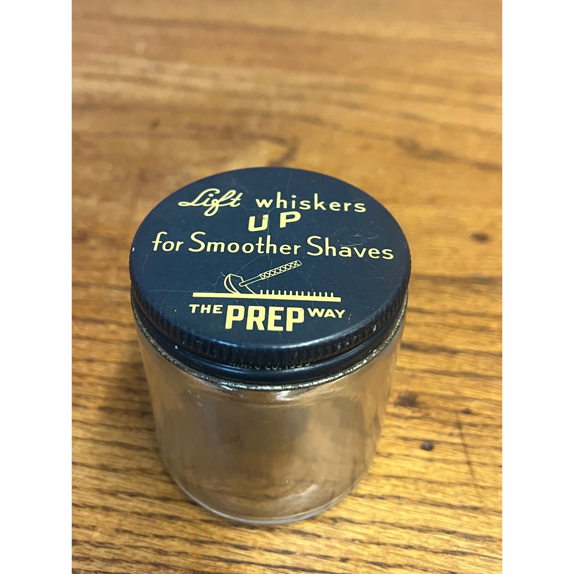 Vintage Prep Shaving Cream Glass Jar Barber Shop Advertising Lid Empty