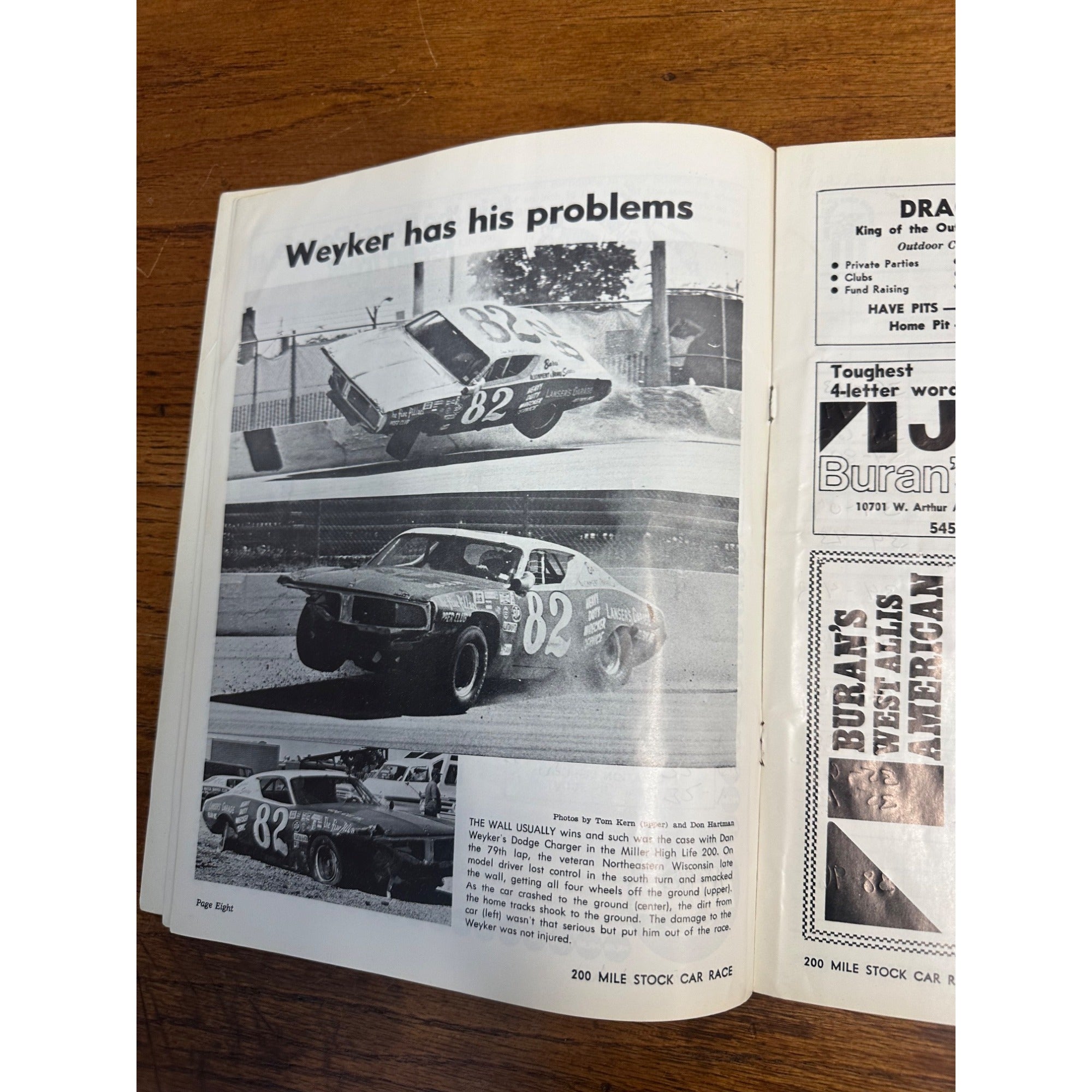 1974 Stock Car 200 Mile Race National Championship Souvenir Program Wisconsin