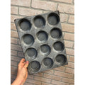 Antique Primitive Graniteware Enamelware Light Gray Muffin Pan / 12 Large Cup Tins / Farmhouse/ Kitchen Decor, Grey
