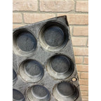 Antique Primitive Graniteware Enamelware Light Gray Muffin Pan / 12 Large Cup Tins / Farmhouse/ Kitchen Decor, Grey