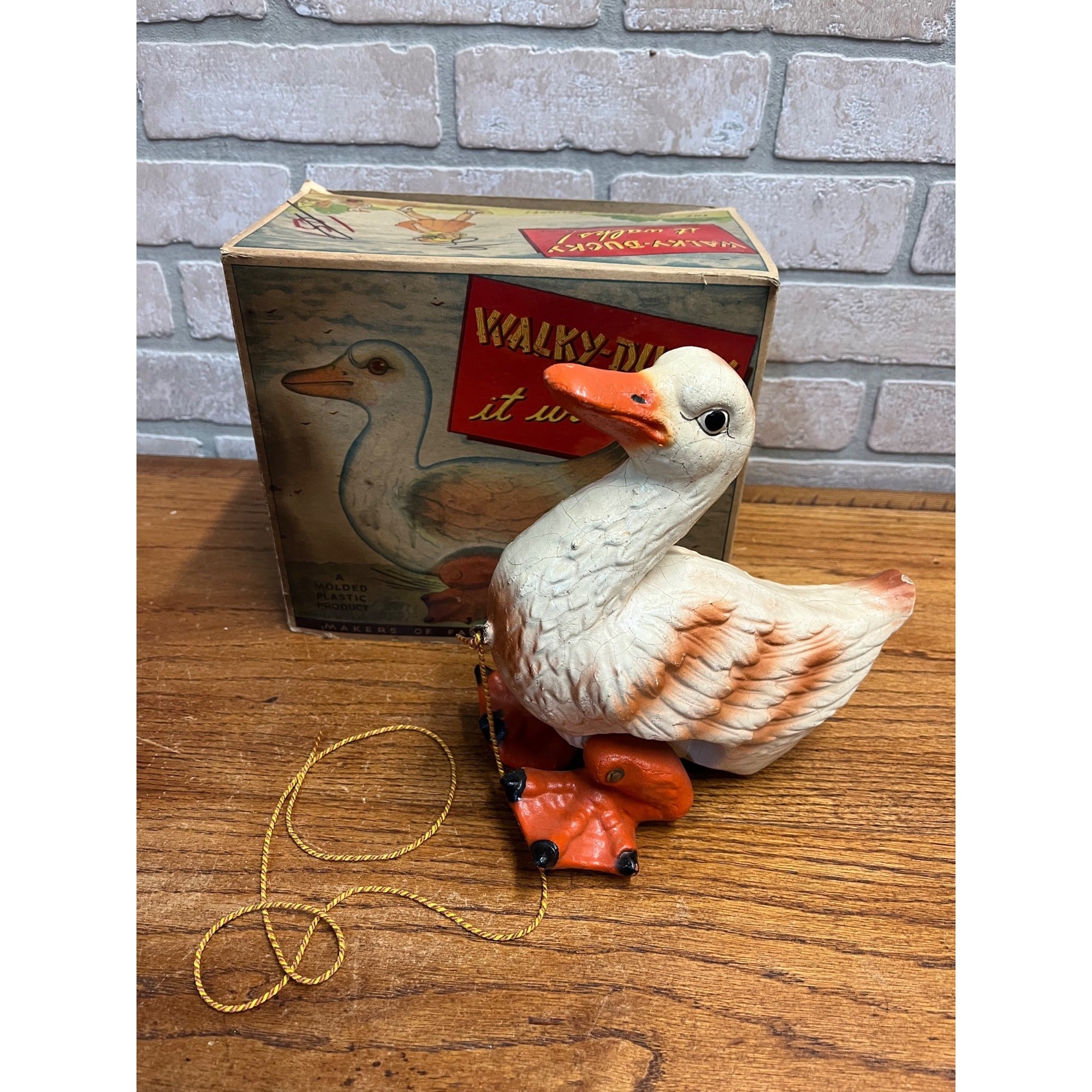 RARE Vintage 1940s Noma Walky Ducky Child's Pull Toy Composition - Original Box