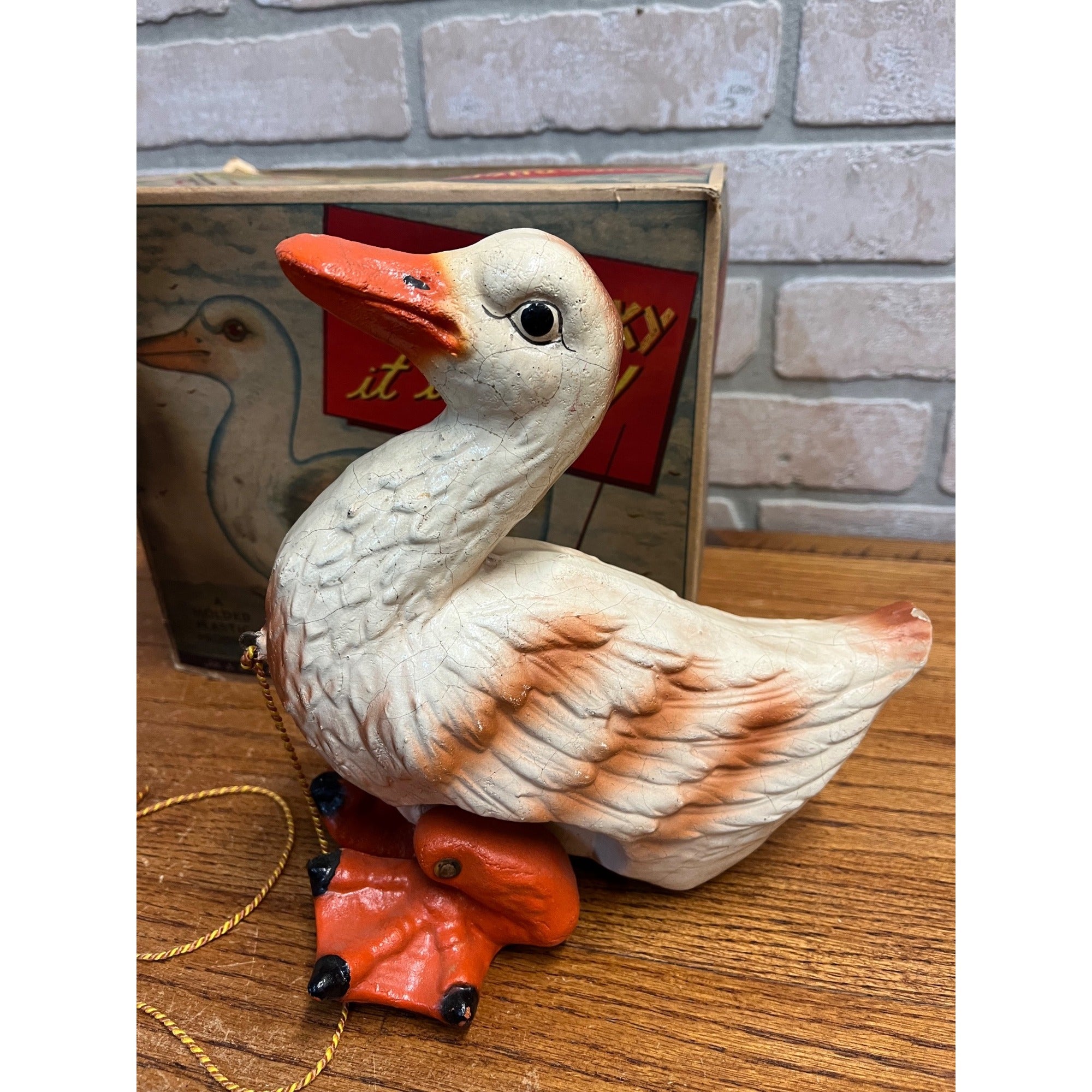 RARE Vintage 1940s Noma Walky Ducky Child's Pull Toy Composition - Original Box