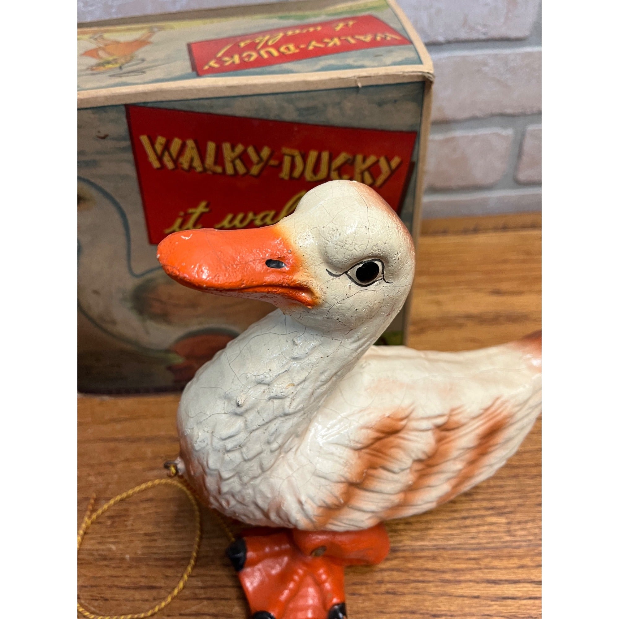 RARE Vintage 1940s Noma Walky Ducky Child's Pull Toy Composition - Original Box