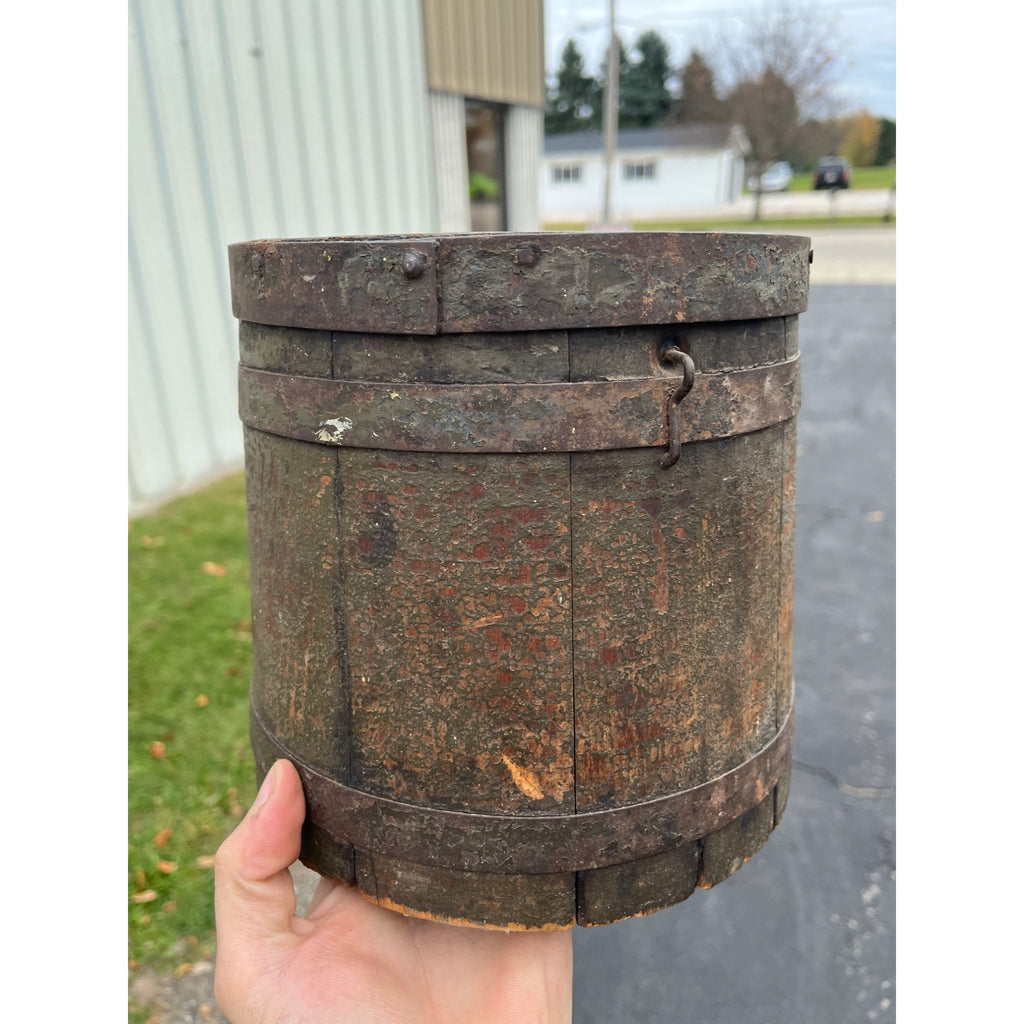Antique Primitive 1800s Farmhouse Shaker Pail Bucket + Lid Green Original Paint