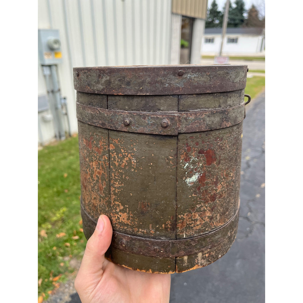 Antique Primitive 1800s Farmhouse Shaker Pail Bucket + Lid Green Original Paint