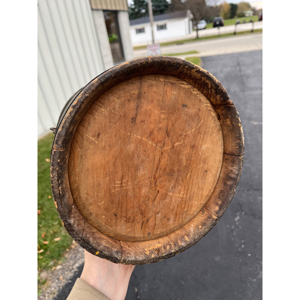 Antique Primitive 1800s Farmhouse Shaker Pail Bucket + Lid Green Original Paint