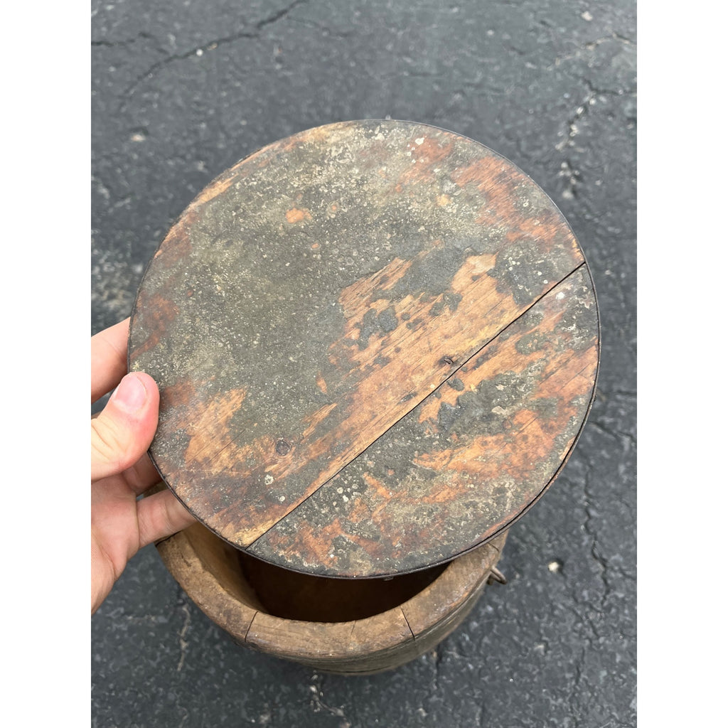 Antique Primitive 1800s Farmhouse Shaker Pail Bucket + Lid Green Original Paint