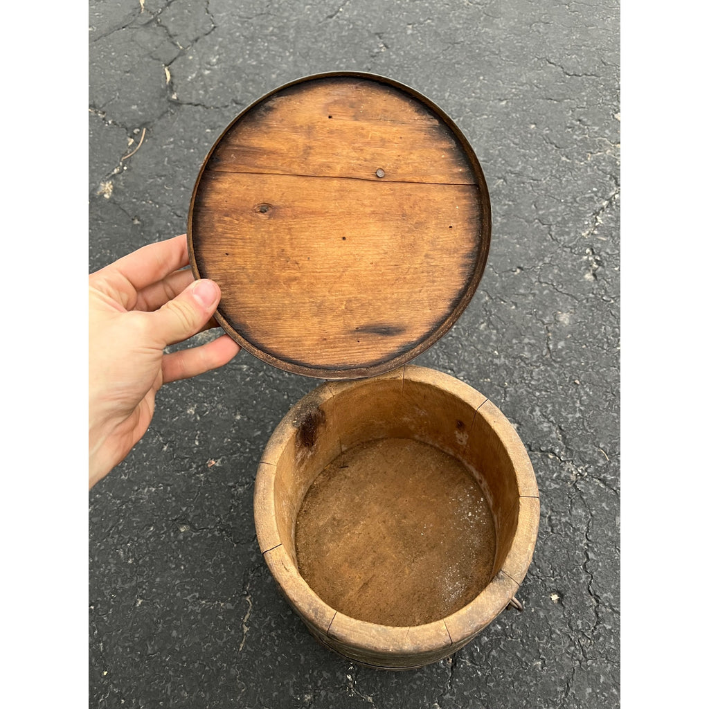 Antique Primitive 1800s Farmhouse Shaker Pail Bucket + Lid Green Original Paint
