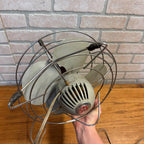1950s GE General Electric Desktop Fan F11W21 Gray W/Red GE Emblem Works