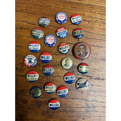 Vintage 1940 Wendell Willkie Huge Lot (22) Presidential Campaign Pins Buttons Originals