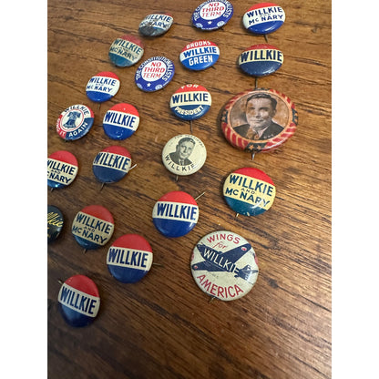 Vintage 1940 Wendell Willkie Huge Lot (22) Presidential Campaign Pins Buttons Originals