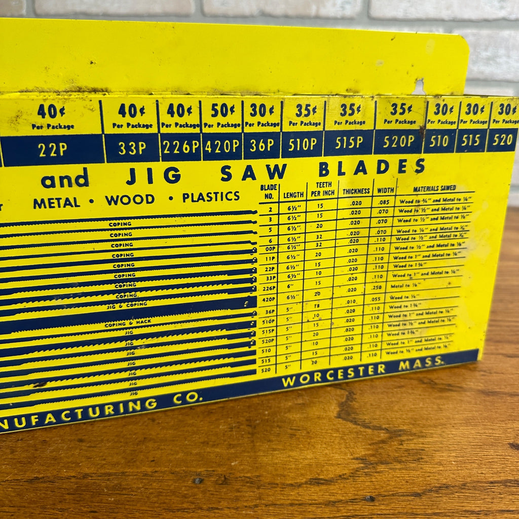 Parker Mfg. Co. Coping & Jig Blades Mercantile Store Saw Blade Display Vintage