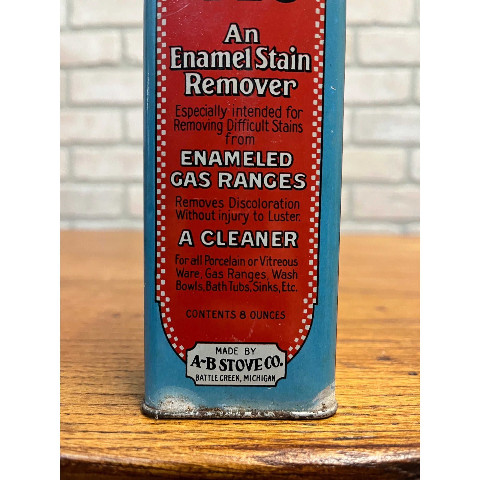 Vintage 1920s VIT Enamel Stove Cleaner Can Tin A-B Stove Co Battle Creek MI