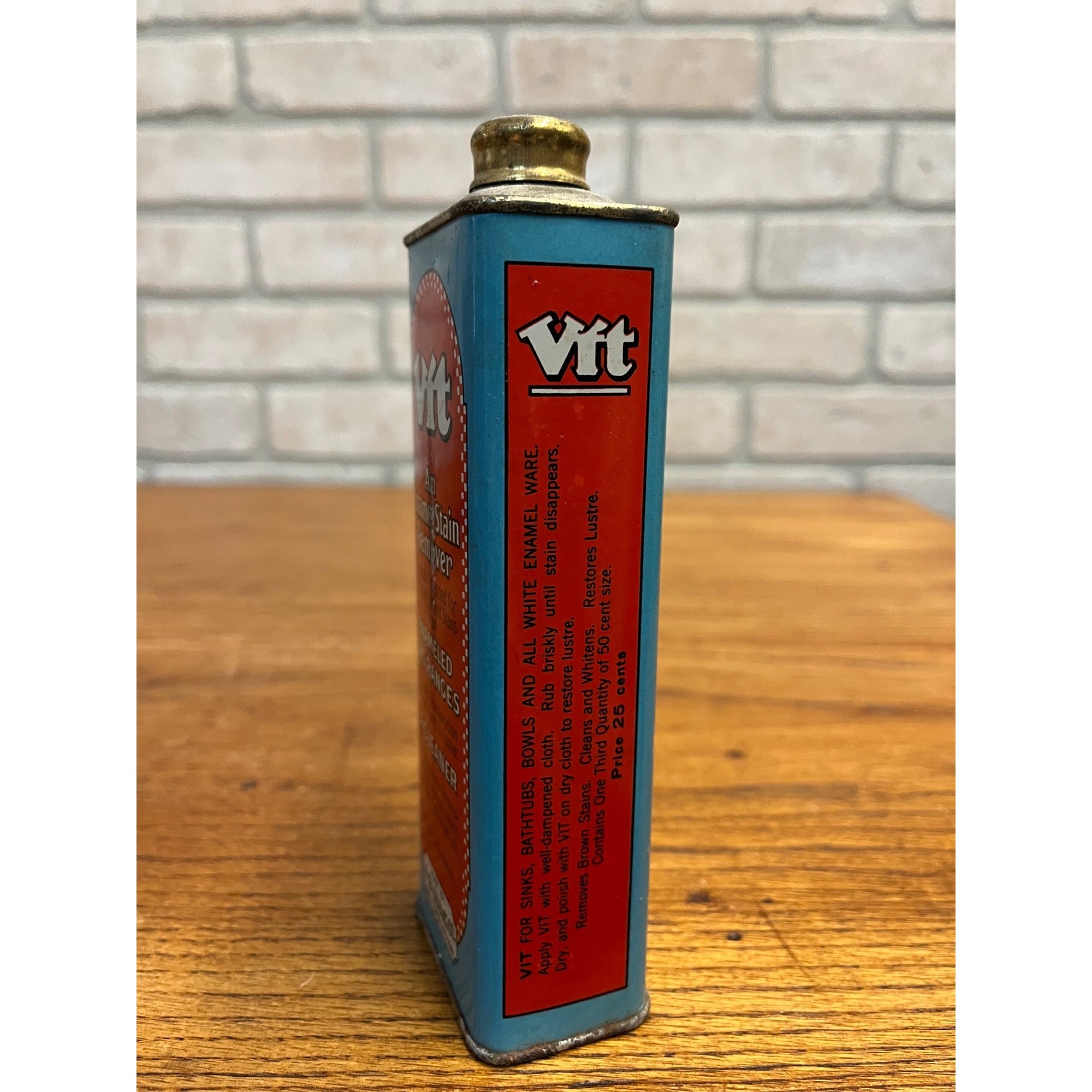 Vintage 1920s VIT Enamel Stove Cleaner Can Tin A-B Stove Co Battle Creek MI