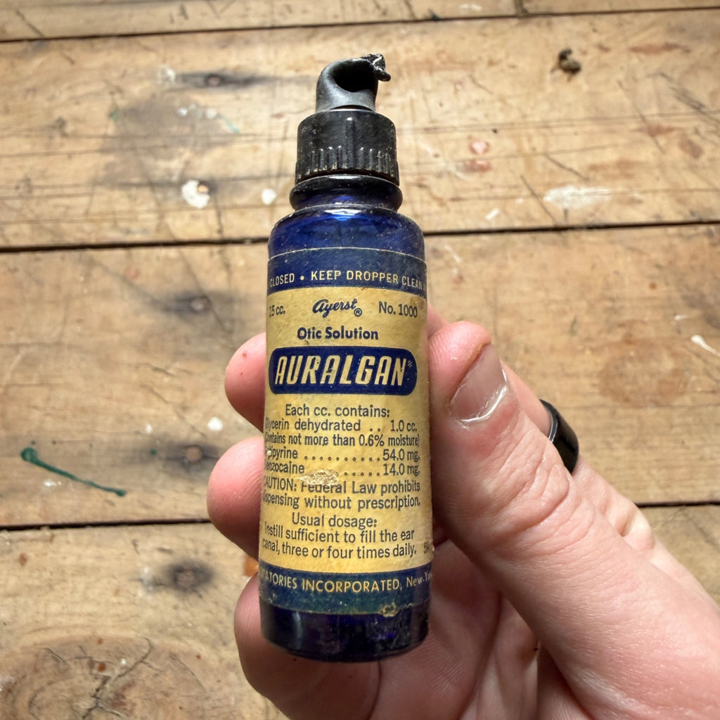 Vintage Auralgan Otic Solution Cobalt Blue Pharmacy Drug Store Bottle