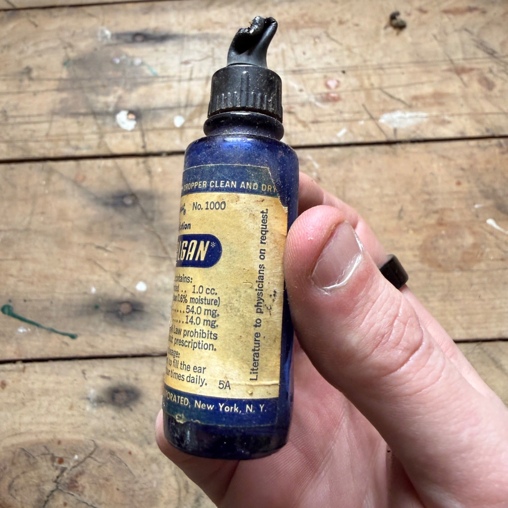 Vintage Auralgan Otic Solution Cobalt Blue Pharmacy Drug Store Bottle