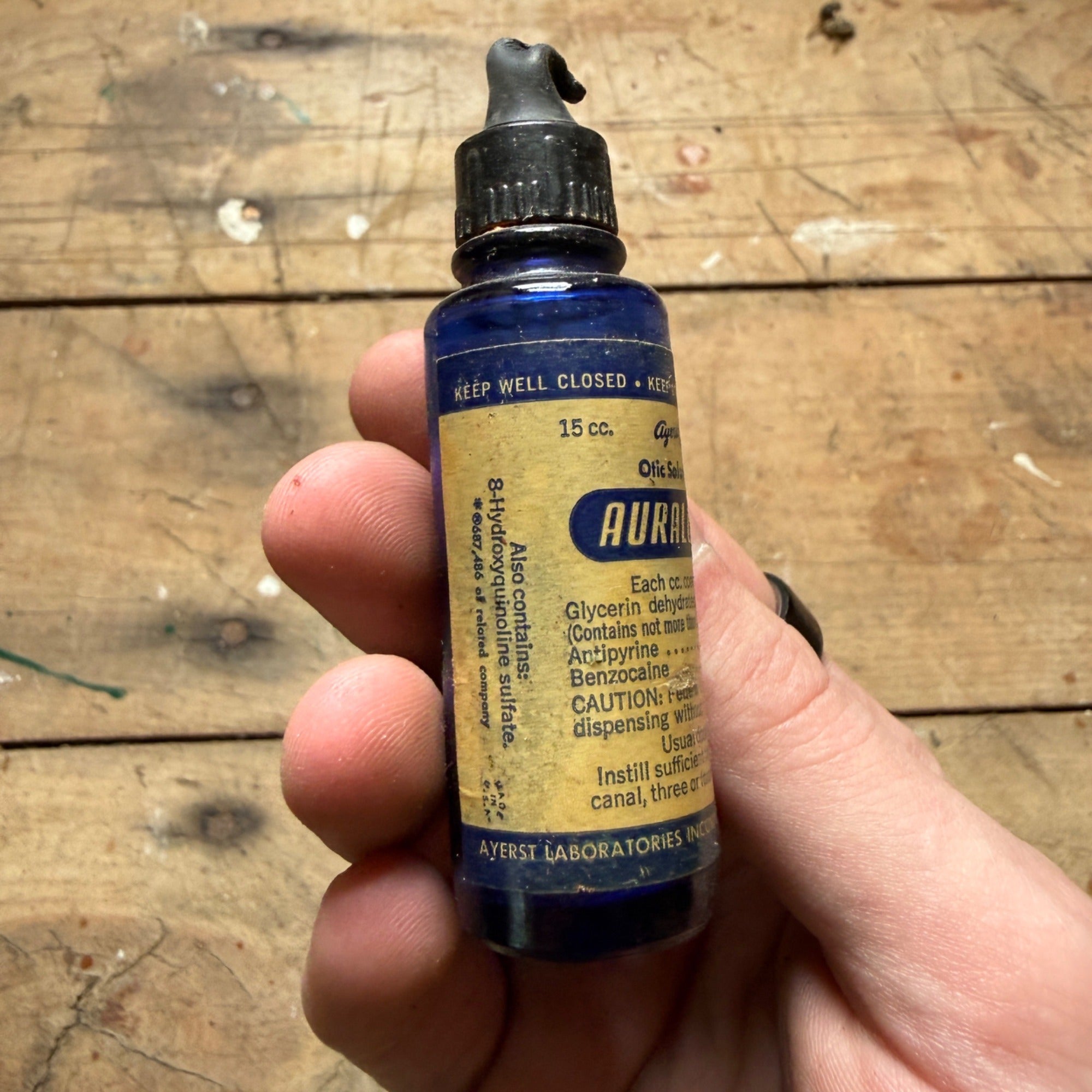 Vintage Auralgan Otic Solution Cobalt Blue Pharmacy Drug Store Bottle