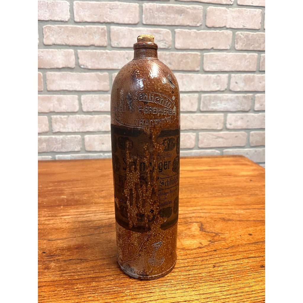 Antique 1900s H.W. Schlichte Steinhager German Stoneware Gin Bottle Paper Label