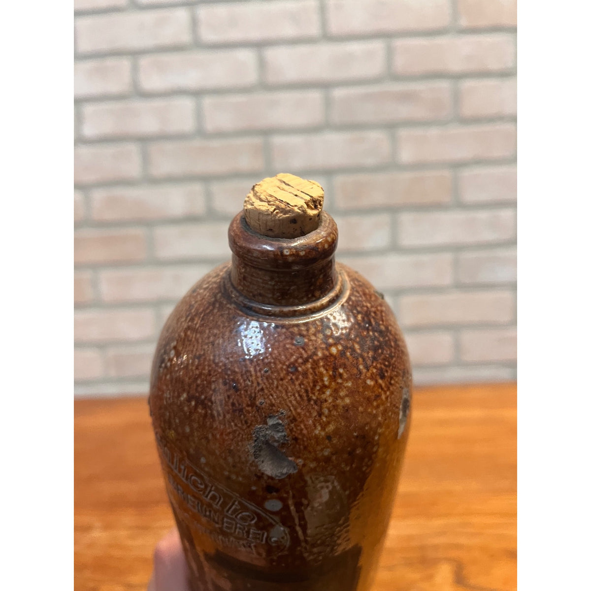 Antique 1900s H.W. Schlichte Steinhager German Stoneware Gin Bottle Paper Label