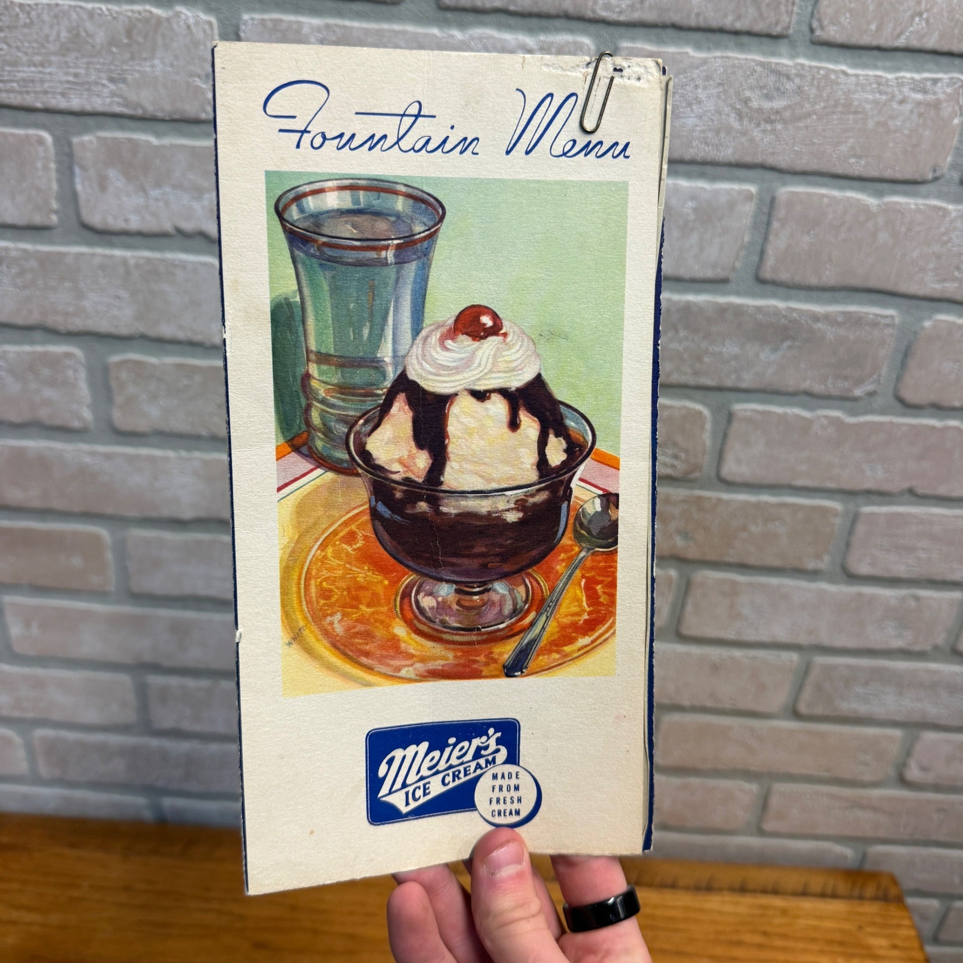 Vintage 1940s Meier's Ice Cream Waukesha Wis Soda Fountain Menu Advertising