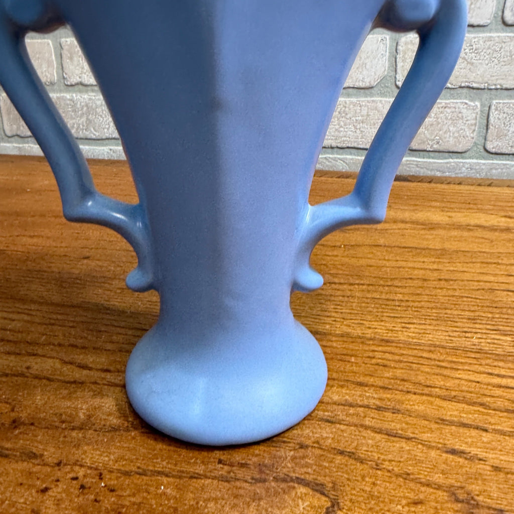 Vintage Rumrill Blue Art Pottery Vase Art Deco Double Handled Flower Vase