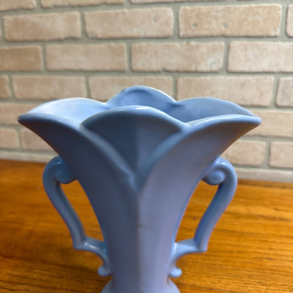Vintage Rumrill Blue Art Pottery Vase Art Deco Double Handled Flower Vase