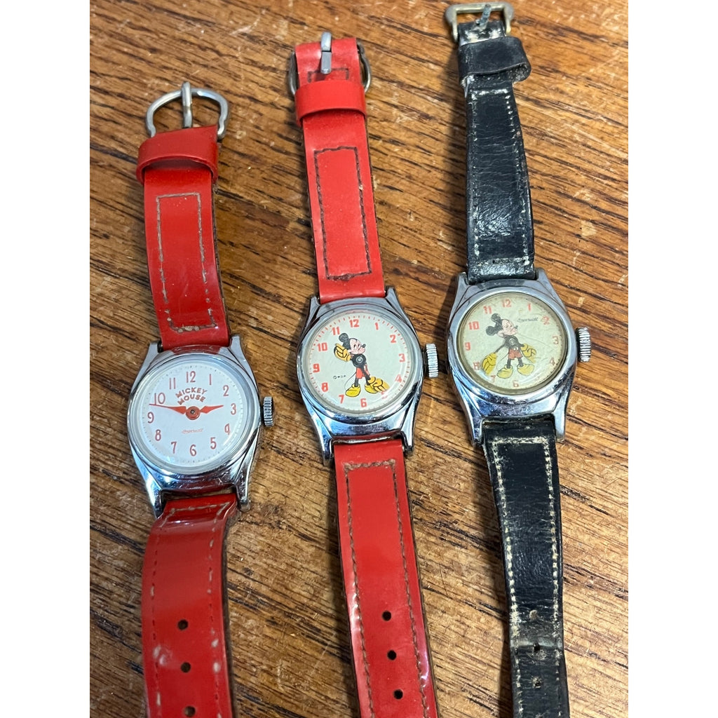 Vintage 1960s-70s Mickey Mouse Ingersoll Wristwatches Parts/Repair Lot 3 Watches