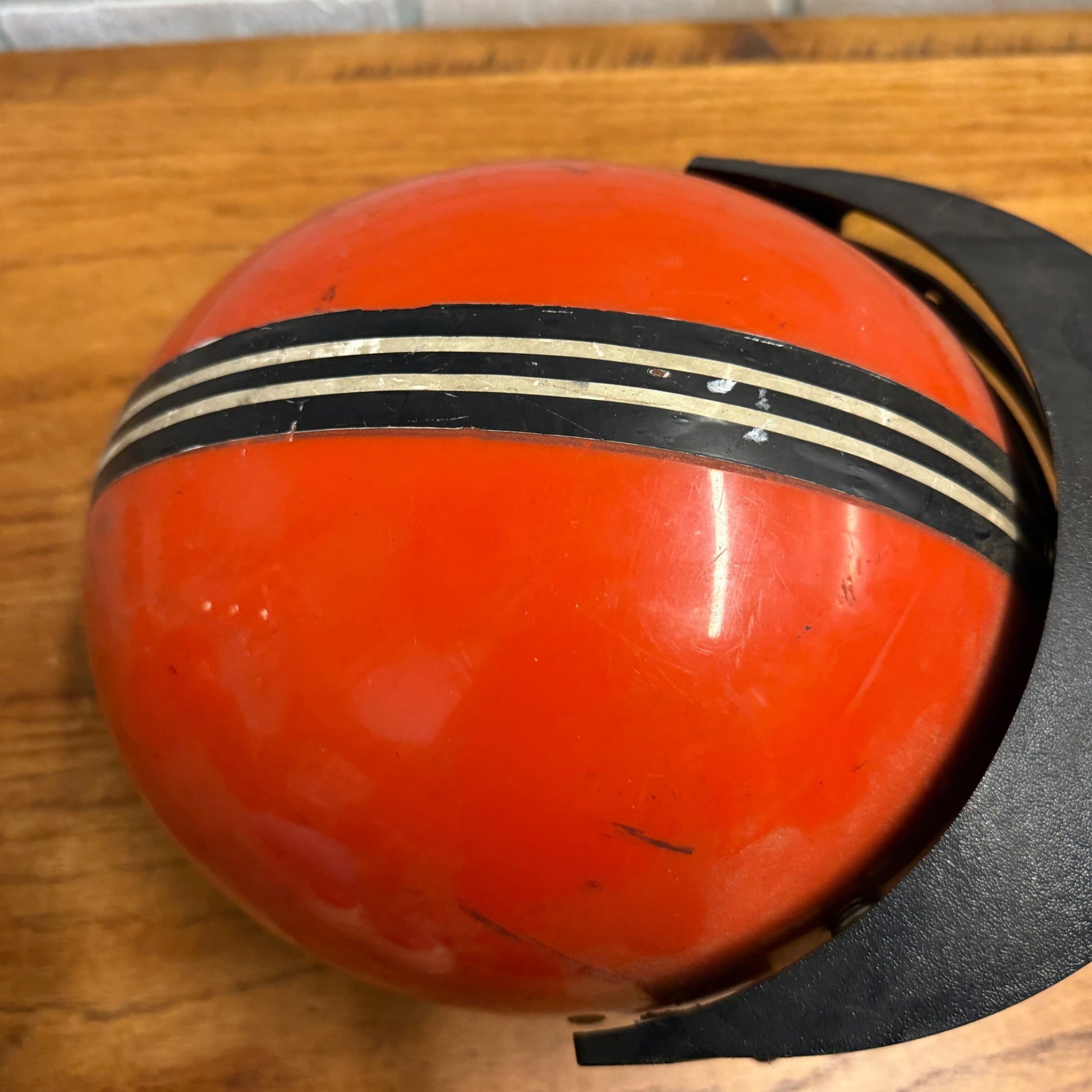 Vintage Coleman 1960's Orange Black Stripe Snowmobile Motorcycle Helmet LSI-4150