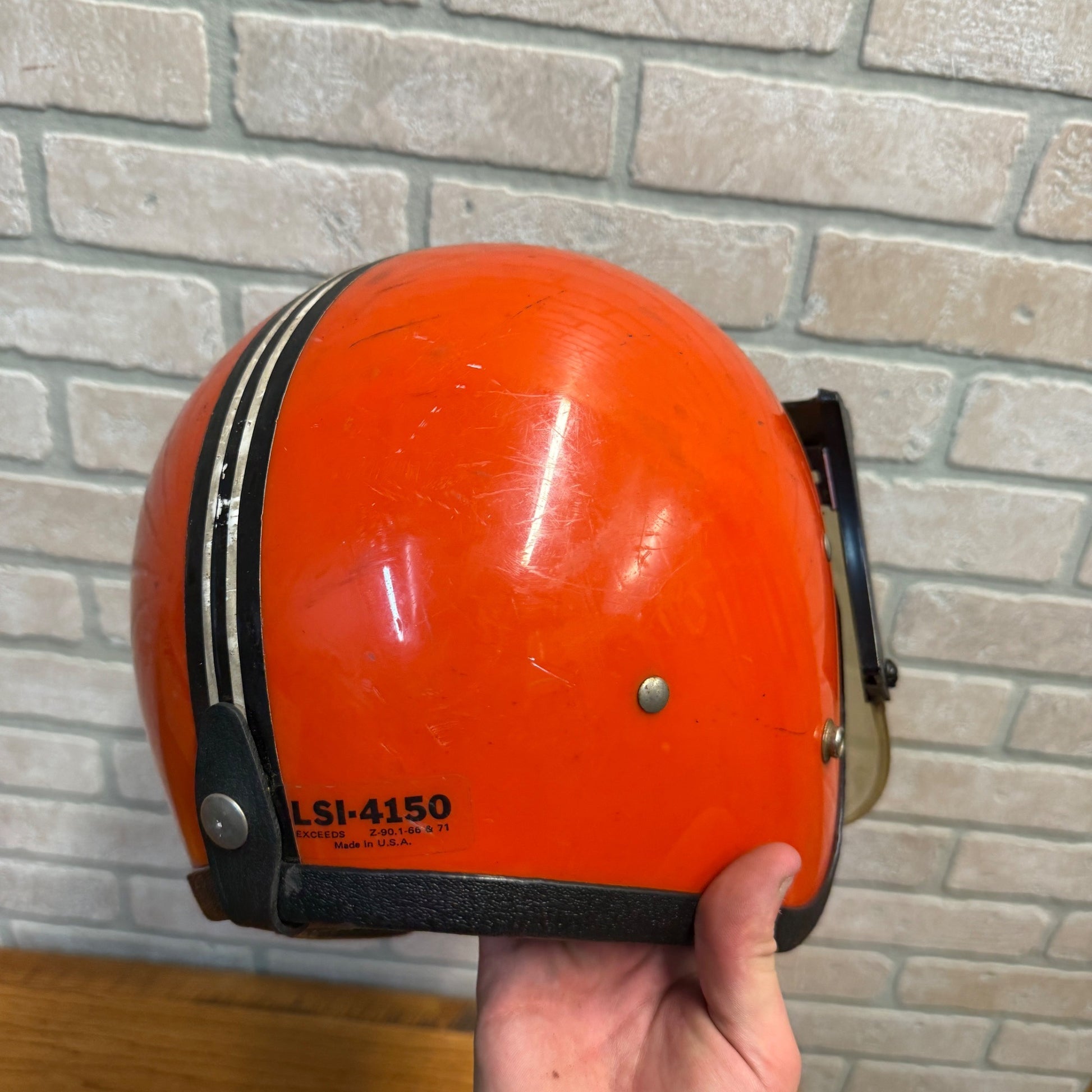 Vintage Coleman 1960's Orange Black Stripe Snowmobile Motorcycle Helmet LSI-4150
