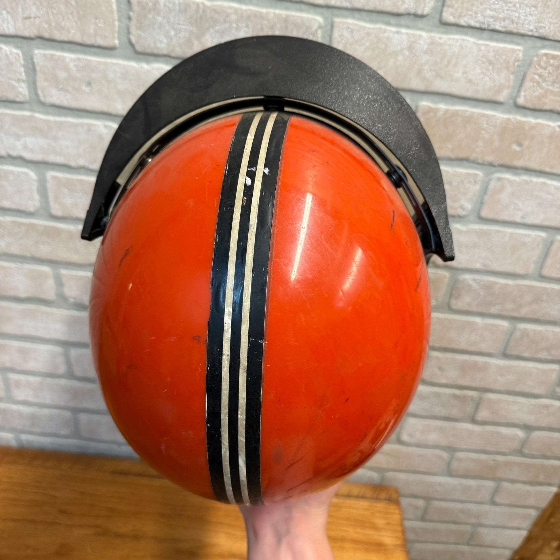 Vintage Coleman 1960's Orange Black Stripe Snowmobile Motorcycle Helmet LSI-4150