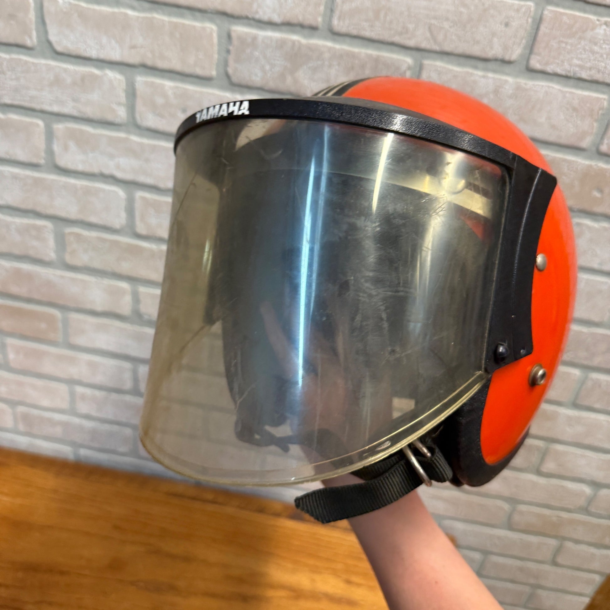 Vintage Coleman 1960's Orange Black Stripe Snowmobile Motorcycle Helmet LSI-4150