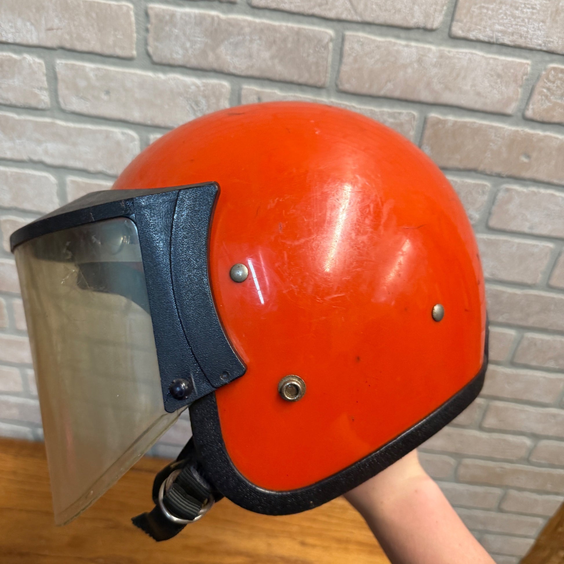 Vintage Coleman 1960's Orange Black Stripe Snowmobile Motorcycle Helmet LSI-4150