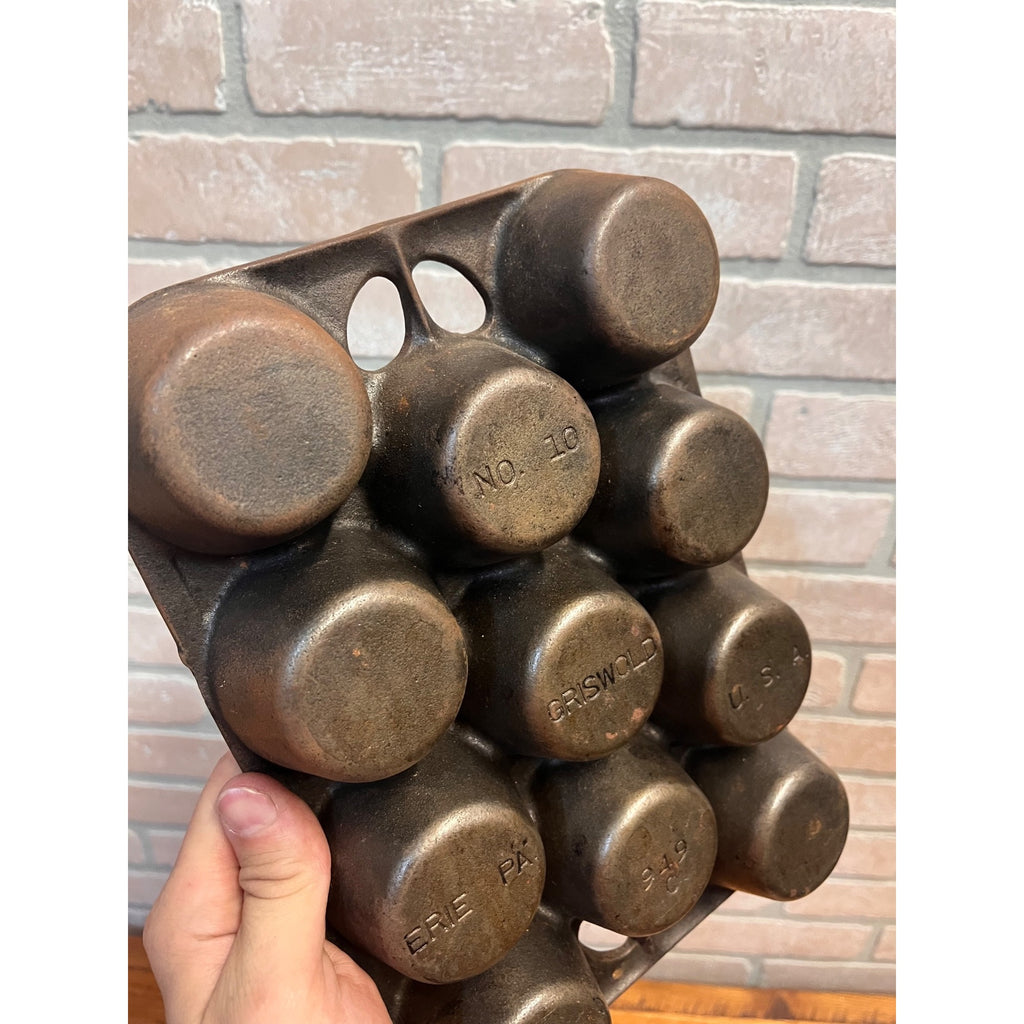 Griswold No.10 Cast Iron Popover Muffin Pan 949C Erie PA USA Vintage 11 Cup