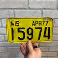 Vintage 1970s Wisconsin Motorcycle License Plate 1977 Yellow