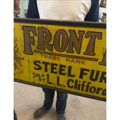 RARE Vintage 1930s Front Rank Furnaces Advertising Tin Sign General Store Devils