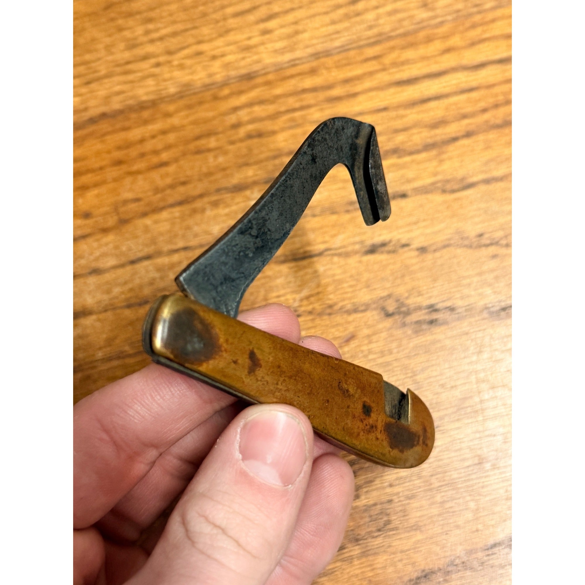 Vintage Hammer Brand Timber Scribe Race Knife Brass Handle Goldine Logging Tool