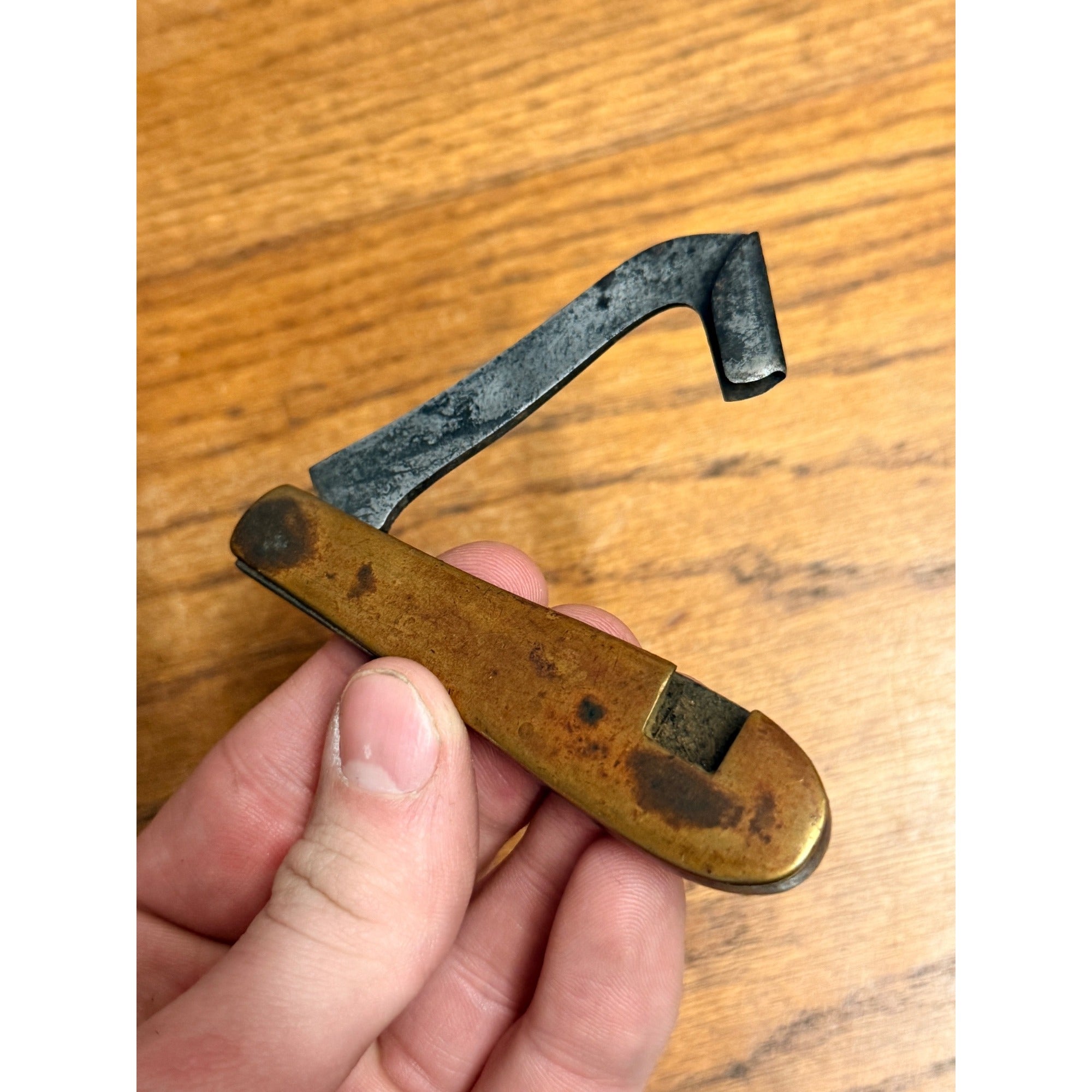 Vintage Hammer Brand Timber Scribe Race Knife Brass Handle Goldine Logging Tool