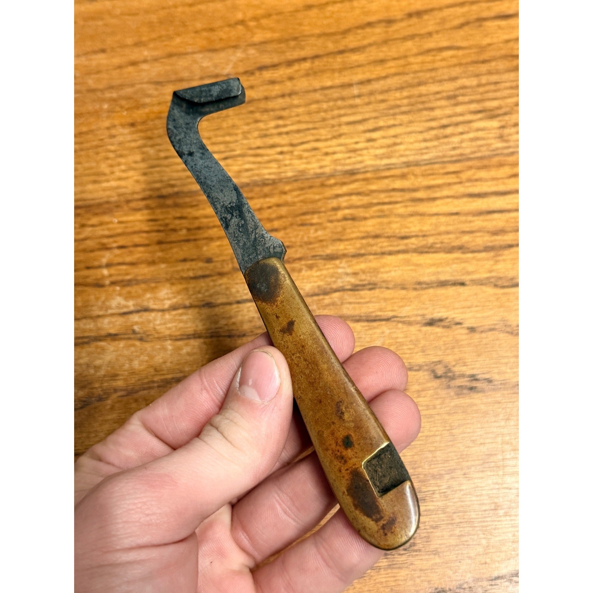 Vintage Hammer Brand Timber Scribe Race Knife Brass Handle Goldine Logging Tool