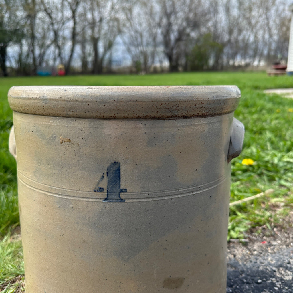 Antique 4 Gallon L.M. Pierron Milwaukee Wisconsin Stoneware Crock Salt Glaze