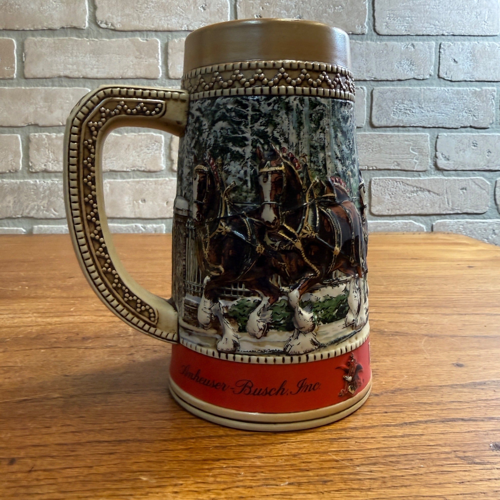 Vintage 1987 Budweiser Clydesdale Horses Beer Stein Mug Ceramic Ceramarte