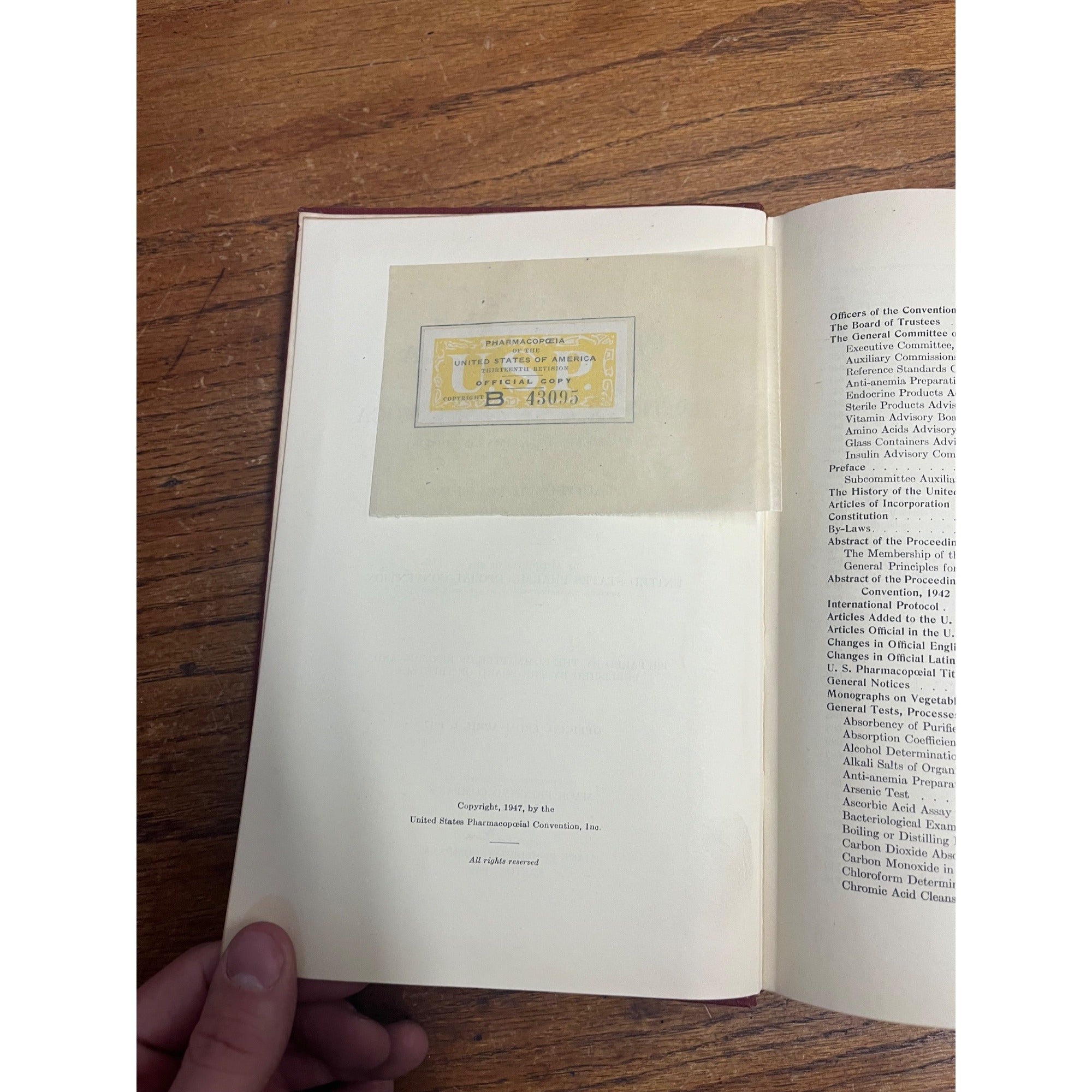 1947 Pharmacopeia of United States 13th Revision Pharmacy Hardcover