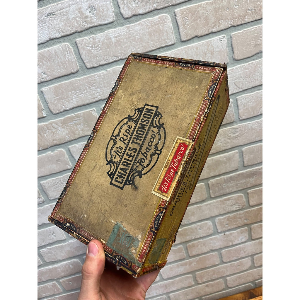 Vintage 1910s Charles Thomson Wooden Cigar Box Pennsylvania PA  Advertising