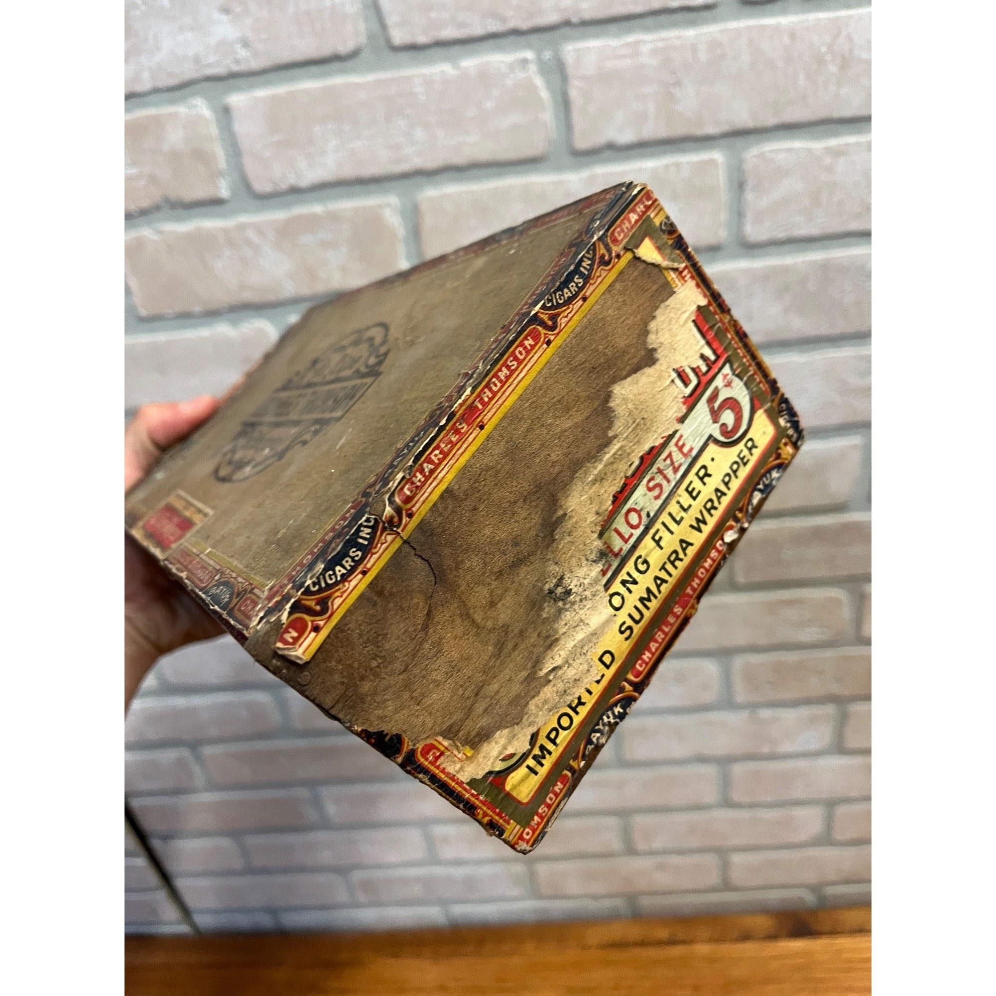 Vintage 1910s Charles Thomson Wooden Cigar Box Pennsylvania PA  Advertising