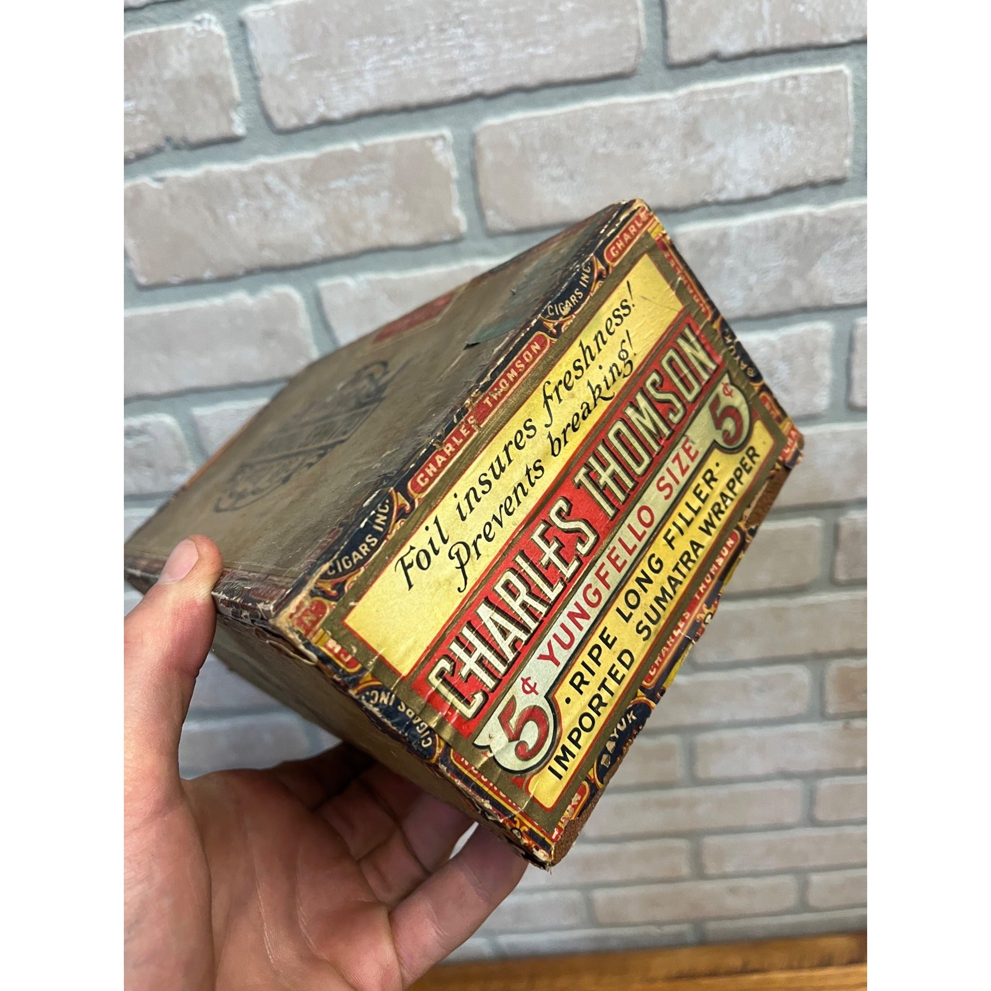 Vintage 1910s Charles Thomson Wooden Cigar Box Pennsylvania PA  Advertising