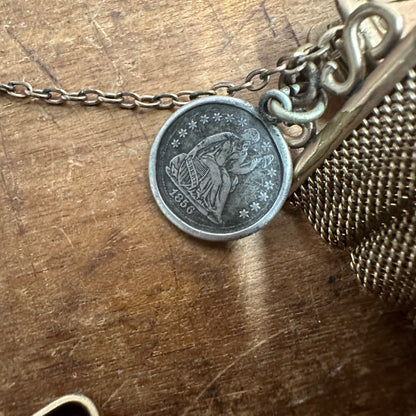 Antique Victorian Mesh Watch Fob Vest Chain w/ 1856 Half Dime Gold-Filled?