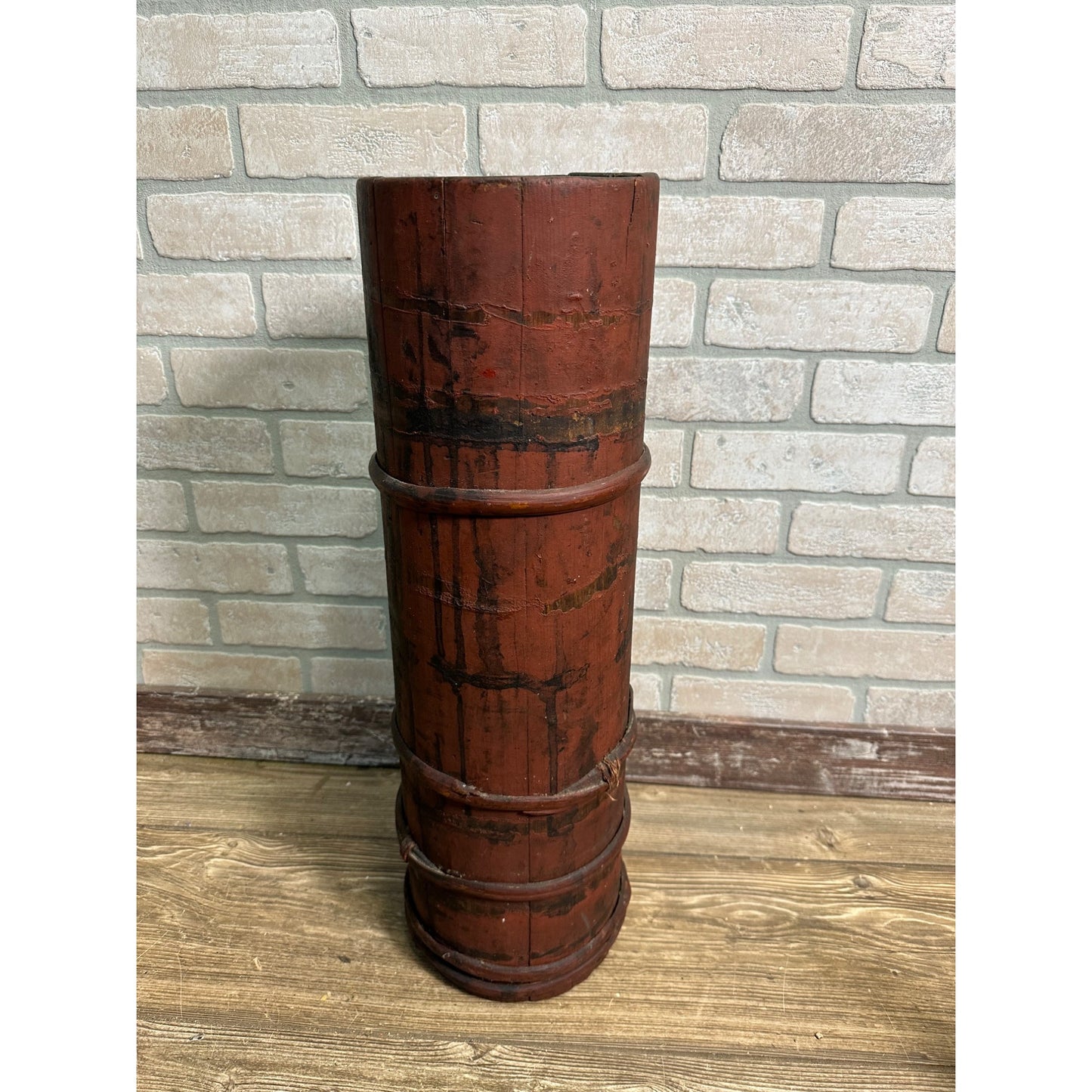 Antique Primitive 1800s Wooden Butter Churn Original Red Paint AAFA Early Farmhouse