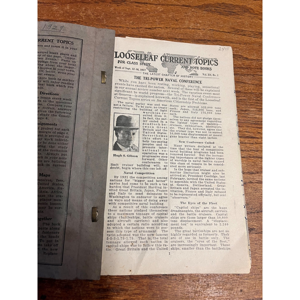 Loose Leaf Current Topics: For Class Study 1927-1928 Classroom School Booklet