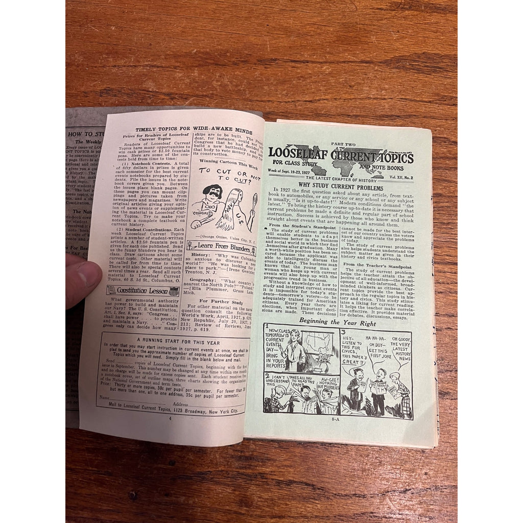 Loose Leaf Current Topics: For Class Study 1927-1928 Classroom School Booklet