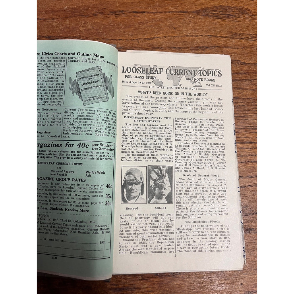 Loose Leaf Current Topics: For Class Study 1927-1928 Classroom School Booklet